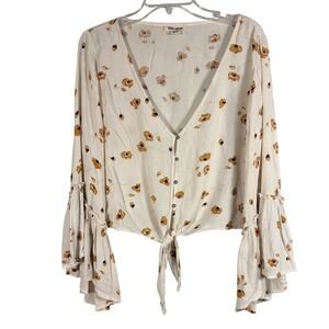 Billabong Lust Wild Floral Crop Tie Front Top Small Bell Sleeve Excellent Boho‎